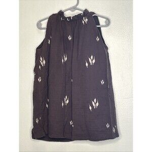 Omamimini Square Pleat Neck Dress 2T Brown Floral Gauze Sleeveless Toddler